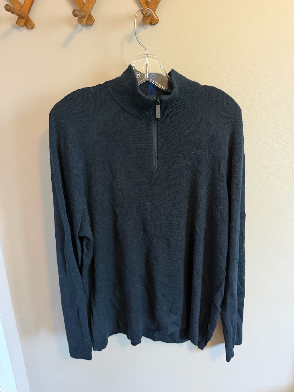 Perry Ellis Motion Quarter Zip Merino Wool Blend Sweater Navy XL